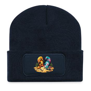 Flip Flops on the Beach Illustration - Recycled Patch Beanie - french navy - Front