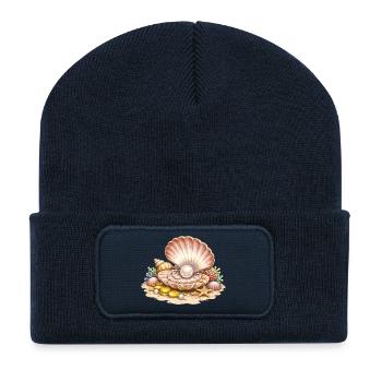 Coquillage de perle avec illustration de trésor - Beanie recyclé à patch - bleu marine - Devant