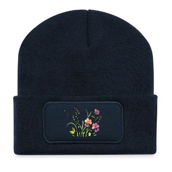 Fleur - Beanie recyclé à patch - bleu marine - Devant