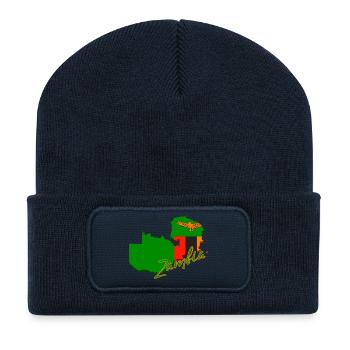 Carte avec le drapeau de la Zambie, j’adore la Zambie - Beanie recyclé à patch - bleu marine - Devant
