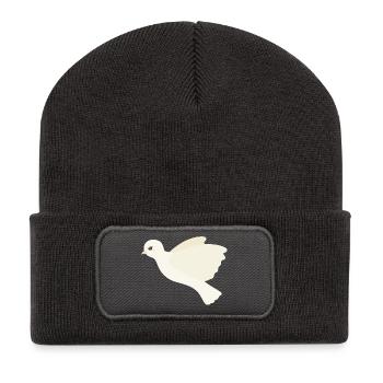Colombe d’ivoire en vol - Beanie recyclé à patch - charbon - Devant