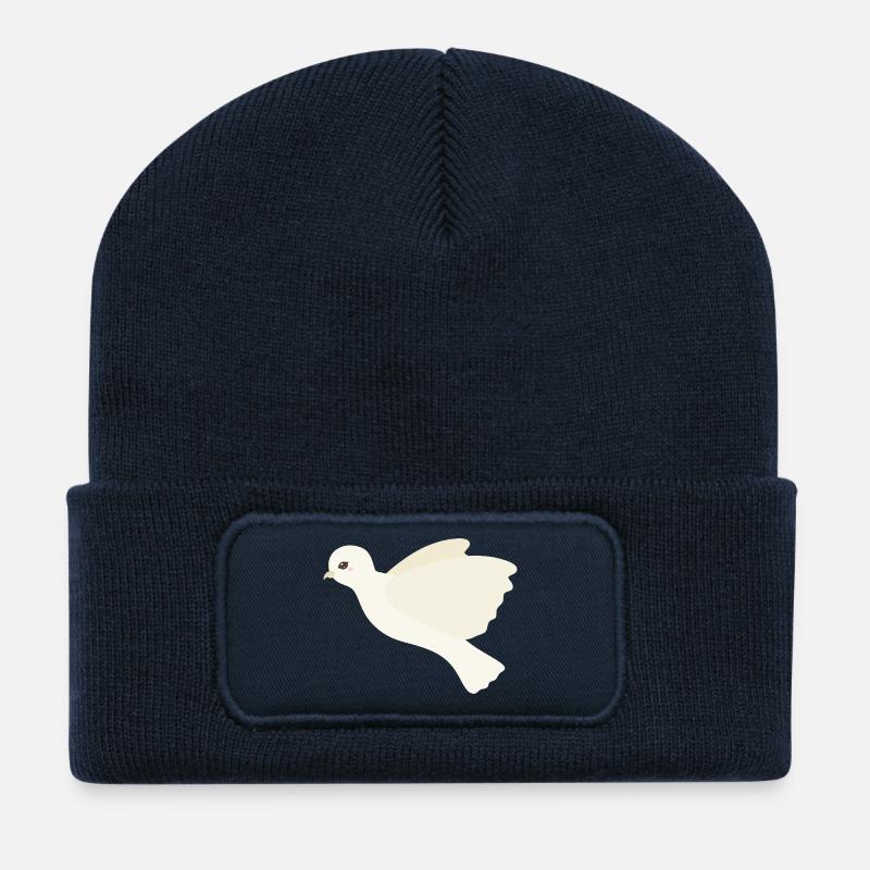 Ivory Dove in Flight - Recycled Patch Beanie - french navy