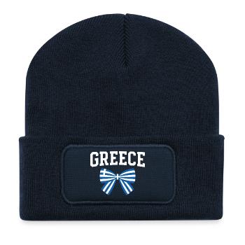 Lettrage GREC et nœud bleu et blanc - Beanie recyclé à patch - bleu marine - Devant