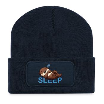 Dessin animé de la Loutre endormie mignon - Beanie recyclé à patch - bleu marine - Devant