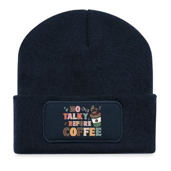 No Talky Before Coffee Funny Tee Sarcastic T-Shirt - Recycelte Patch Beanie - French Navy - Vorne