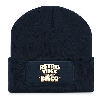 Retro Vibes Disco Feel the Groove Statement - Recycelte Patch Beanie - French Navy - Vorne