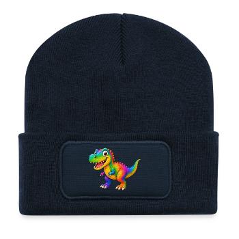 Bunter Dinosaurier Cartoon lustiges Tier  - Recycelte Patch Beanie - French Navy - Vorne
