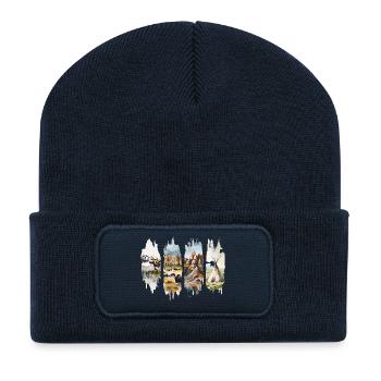 Voyage dans le Dakota du Sud – Mont Rushmore & Bison - Beanie recyclé à patch - bleu marine - Devant