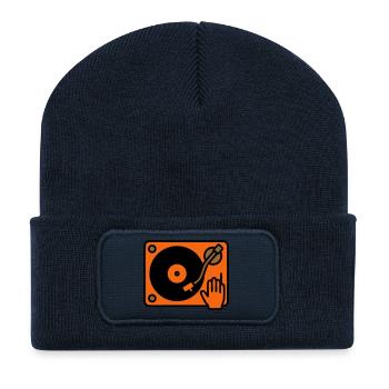 DJ Turntable grattant à la main - Beanie recyclé à patch - bleu marine - Devant