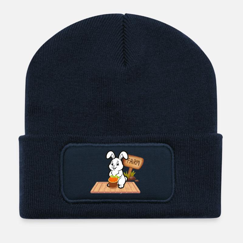 Kaninchen-Gemüsegarten Cartoon-Bauer - Recycelte Patch Beanie - French Navy
