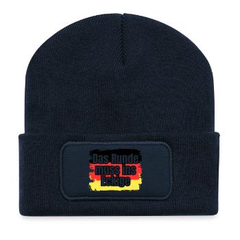 Das Runde muss ins Eckige - Spruch - Recycelte Patch Beanie - French Navy - Vorne