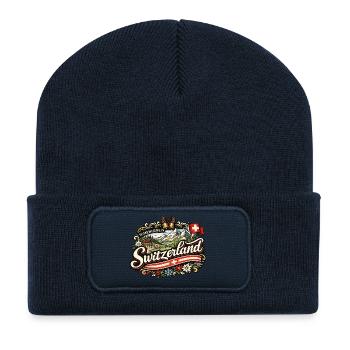 Vintage-Schweizer Alpen-Charme - Recycelte Patch Beanie - French Navy - Vorne
