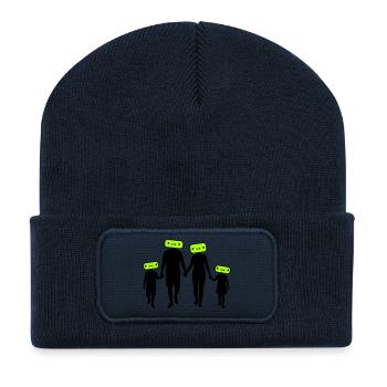 Silhouette familiale Chers enfants Parents Maman Papa - Beanie recyclé à patch - bleu marine - Devant