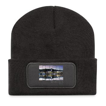 Winningen an der Mosel Sonnenuntergang Deutschland - Recycelte Patch Beanie - Dunkelgrau - Vorne