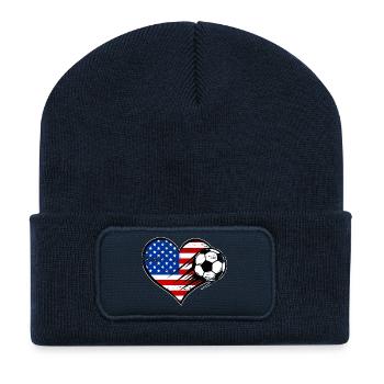 USA Herz Flagge Fußball mit Herz used - Recycelte Patch Beanie - French Navy - Vorne