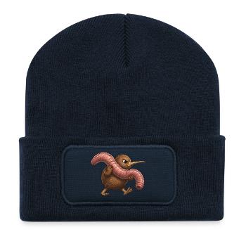 Kiwi with pink worm - Recycled Patch Beanie - french navy - Front