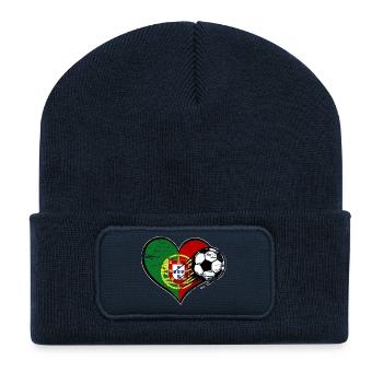Portugal Flagge Fußball mit Herz used - Recycelte Patch Beanie - French Navy - Vorne