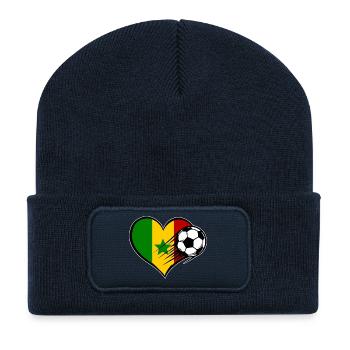 Senegal Herzflagge Fußballdesign - Recycelte Patch Beanie - French Navy - Vorne