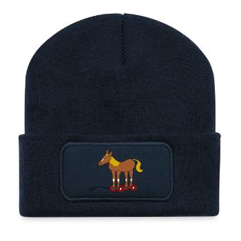 Horse with Roller Skates Cartoon - Recycled Patch Beanie - french navy - Front
