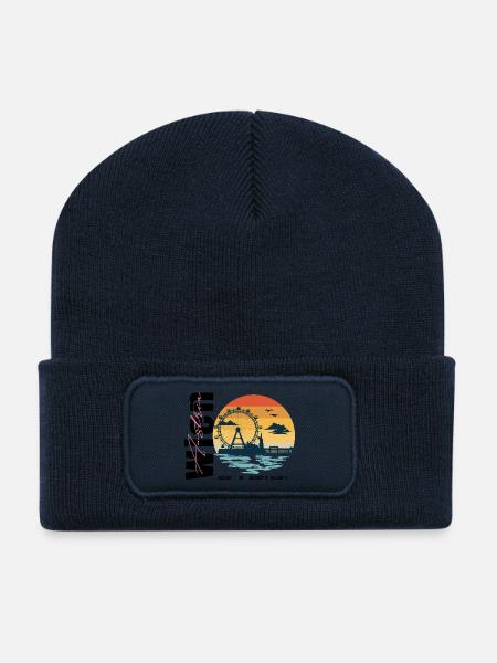 Vintage Vienna skyline with landmark - Recycled Patch Beanie - french navy