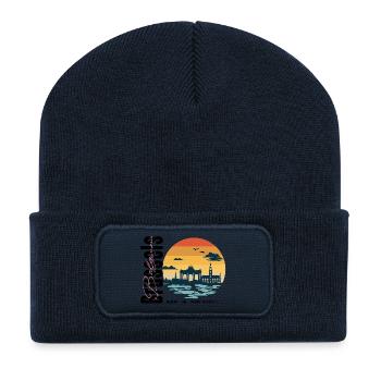 Brussels Vintage Skyline Belgium Sunset - Recycelte Patch Beanie - French Navy - Vorne