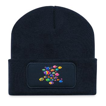 Colorful Tropical Fish Illustration - Recycled Patch Beanie - french navy - Front