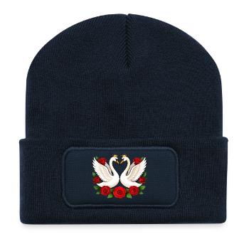 Royal Swan Union with Roses - Recycled Patch Beanie - french navy - Front