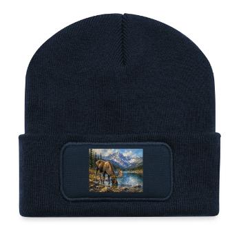 Alpen-Elch am Bergsee - Recycelte Patch Beanie - French Navy - Vorne
