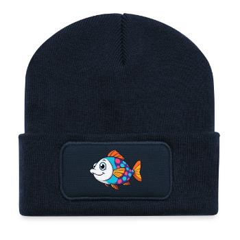 Bunter Tropischer Fisch - Recycelte Patch Beanie - French Navy - Vorne
