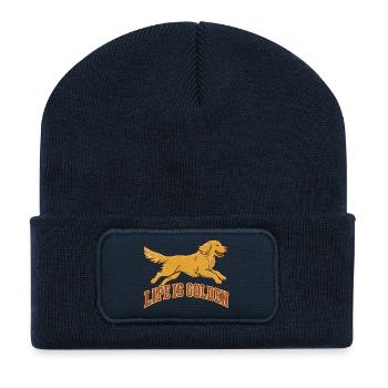 Life is golden with Golden Retriever - Recycled Patch Beanie - french navy - Front