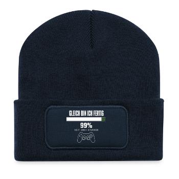 Gleich bin ich fertig Gamer Zocker Herren Jungs - Recycelte Patch Beanie - French Navy - Vorne