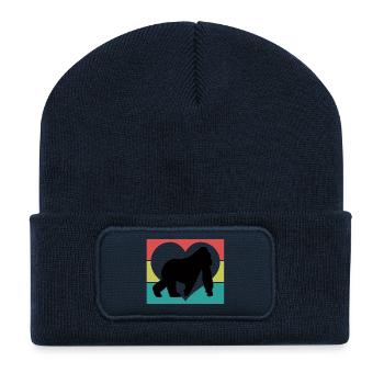 Retro Monkey Silhouette Heart - Recycled Patch Beanie - french navy - Front