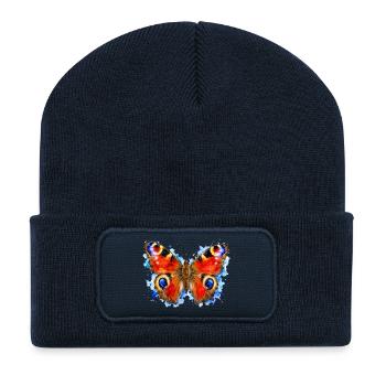 Papillon Paon Aglais io Style aquarelle - Beanie recyclé à patch - bleu marine - Devant