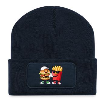 Cheeseburger Mit Handzeichen Lustiges Motiv - Recycelte Patch Beanie - French Navy - Vorne