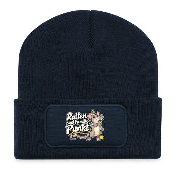 Rattenhalter Rattenfan Rattenliebe Statement - Recycelte Patch Beanie - French Navy - Vorne