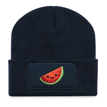 Kawaii Wassermelone Scheibe - Recycelte Patch Beanie - French Navy - Vorne