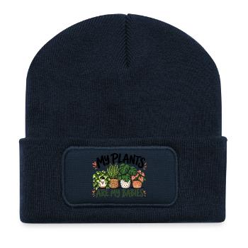 Botanische Pflanzenmama Gärtnerin Grüne Daumen-Dame Kunst - Recycelte Patch Beanie - French Navy - Vorne