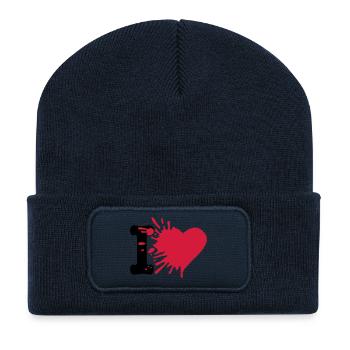i love - Beanie recyclé à patch - bleu marine - Devant