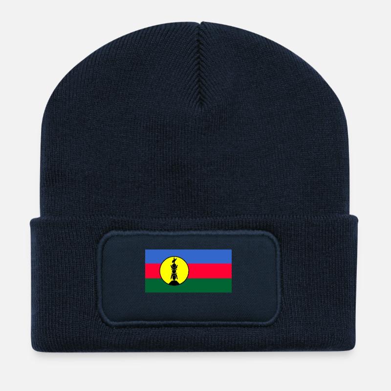 Drapeau indépendantiste Kanak - Beanie recyclé à patch - bleu marine