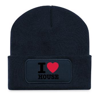 I love house / I heart house - Beanie recyclé à patch - bleu marine - Devant