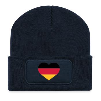 Deutschland Herz | Herz | Heart - Beanie recyclé à patch - bleu marine - Devant