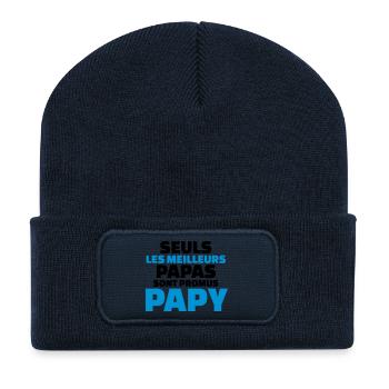 seuls les meilleurs papas sont promus papy - Beanie recyclé à patch - bleu marine - Devant