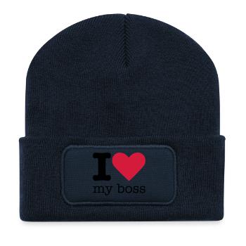 I Love My Boss - Beanie recyclé à patch - bleu marine - Devant