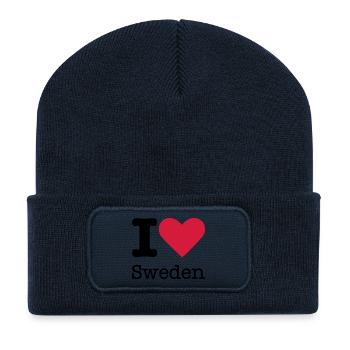 I Love Sweden - Beanie recyclé à patch - bleu marine - Devant