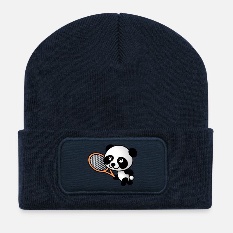 Sweet Panda with tennis racket - Recycled Patch Beanie - french navy