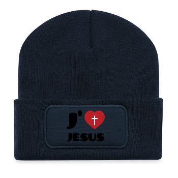 J'aime Jesus - Beanie recyclé à patch - bleu marine - Devant