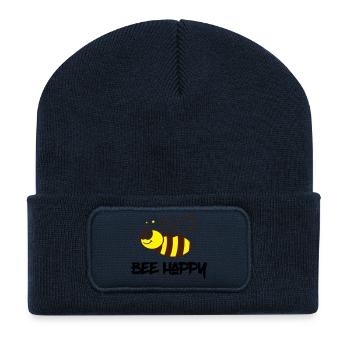 Biene Happy / Bee Happy - Recycelte Patch Beanie - French Navy - Vorne