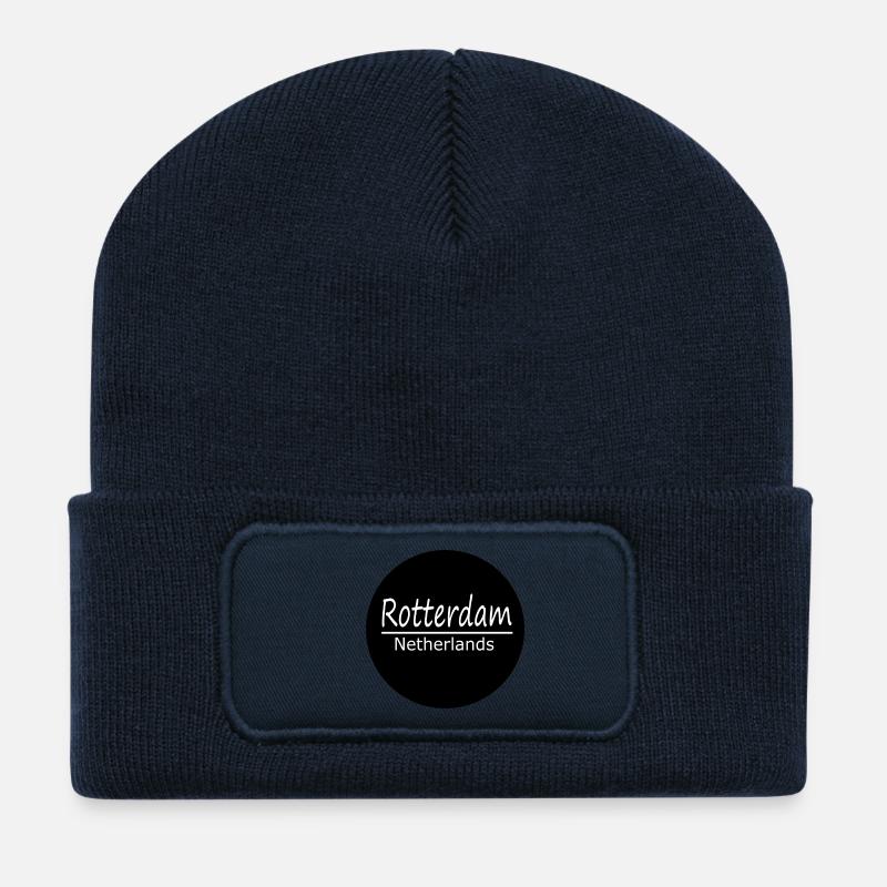 Rotterdam - Beanie recyclé à patch - bleu marine