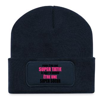 pour être une super tatie - Beanie recyclé à patch - bleu marine - Devant