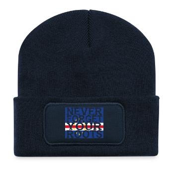 ne jamais oublier les racines maison du Cap-Vert - Beanie recyclé à patch - bleu marine - Devant